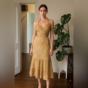 BCBGMAXAZRIA Paisley Print Halter Midi Dress | Tiered Skirt | Size 6